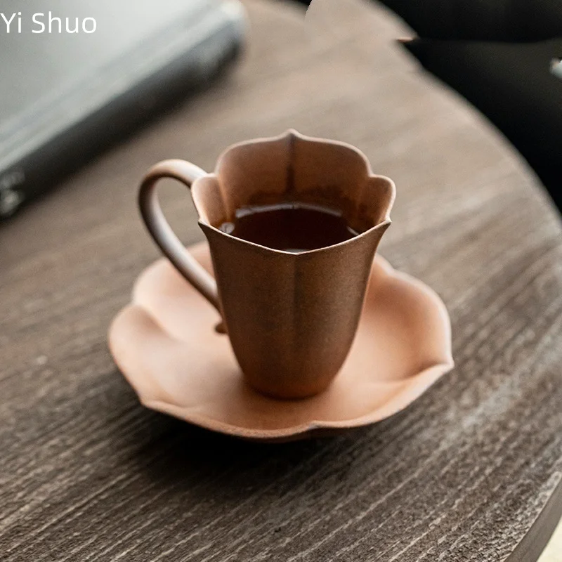 

Керамическая чашка для чая из грубой глины в китайском стиле, ретро, с ручкой, для домашнего использования, полуручная работа, дегустационная чашка.
