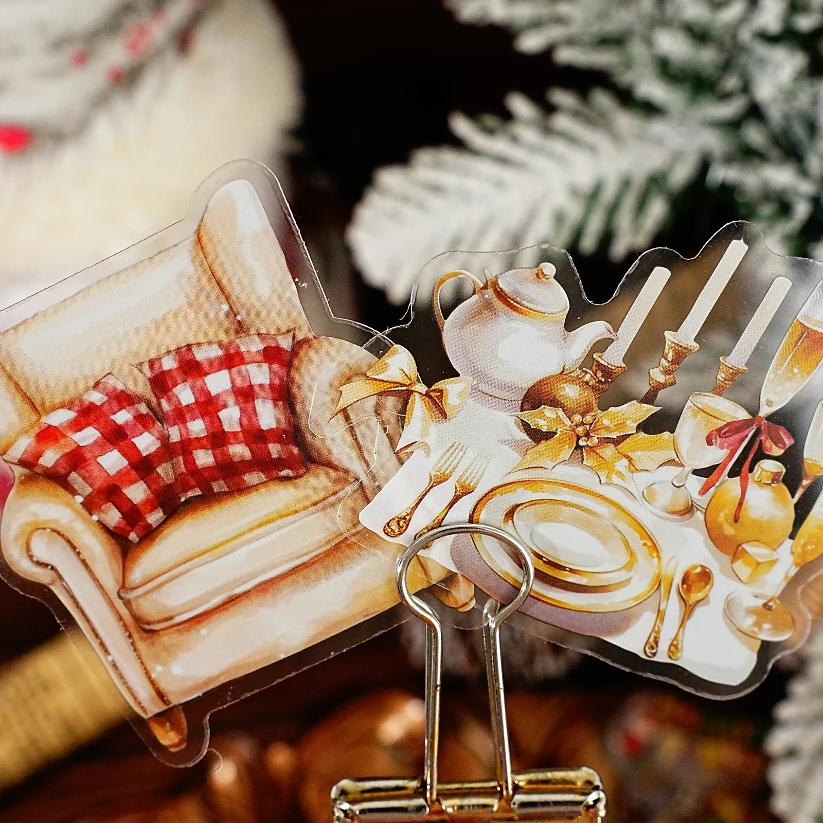 15 قطعة من ملصقات دفتر الملاحظات الذهبية لعيد الميلاد السعيد، ألبوم الصور، عطلة الحفلات، ديكور المنزل، ملصقات الألعاب