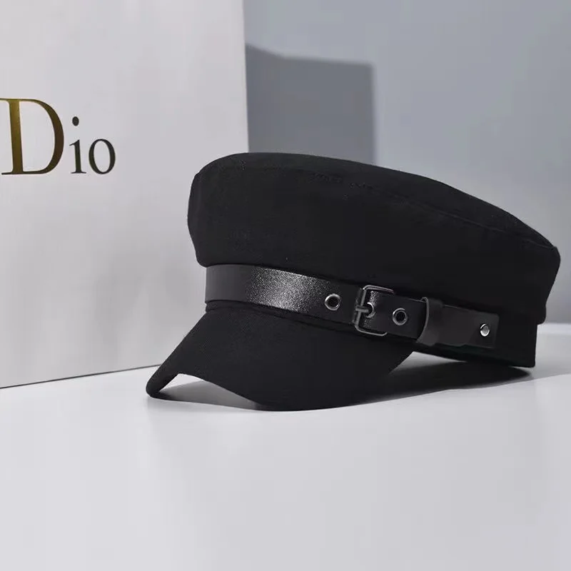 Hebilla de cinturón de ocio para mujer, sombrero de pato plano, tendencia de moda, Boina, artista octogonal, C69, Otoño e Invierno