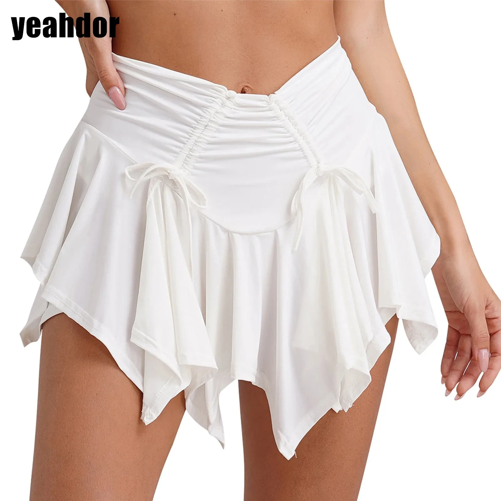 Женская готическая мини-юбка в стиле панк, плиссированная юбка с асимметричным подолом и рюшами на завязках и с защитными трусами, юбка для уличного образа