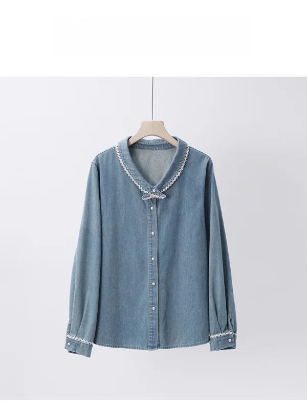 

Женская джинсовая рубашка больших размеров, повседневная, свободного кроя, с длинным рукавом, из смесового хлопка, весенняя модная новинка в японском стиле для девушек