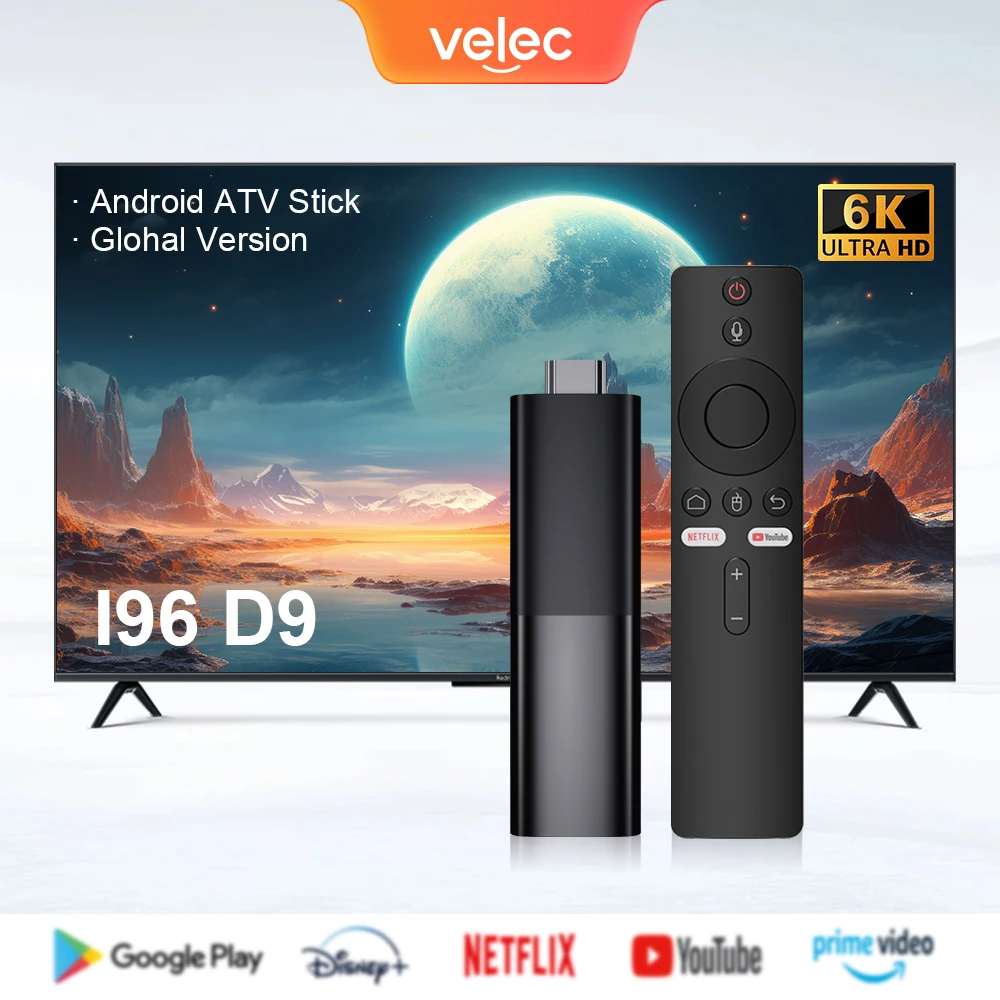 مشغل الوسائط المتدفقة Velec Android 12 Smart Stick 8K مع جهاز تحكم عن بعد صوتي يدعم Netflix YouTube Google Allwinner H616 للتلفزيون عالي الدقة
