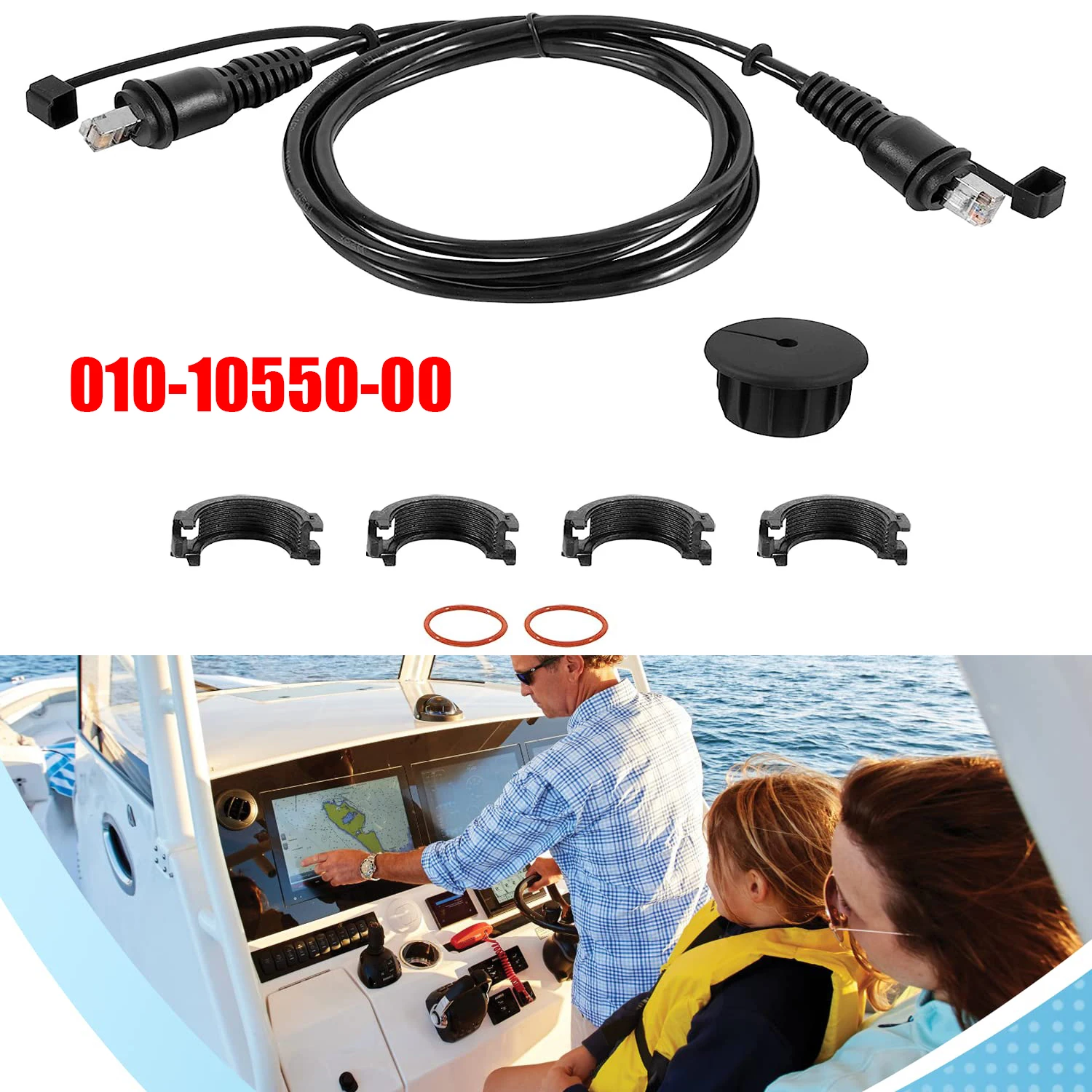 TML 010-10550-00 Marine Network Cable 6 Feet with Split Connector and Waterproof Cap Replacement for Marine RJ45