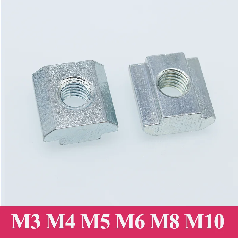 100x T Block Square Nut M3 M4 M5 M6 M8 EU T-Track Slot Sliding Nut in Hammer Nuts Connector for 2020 3030 40 45 Aluminum Profile