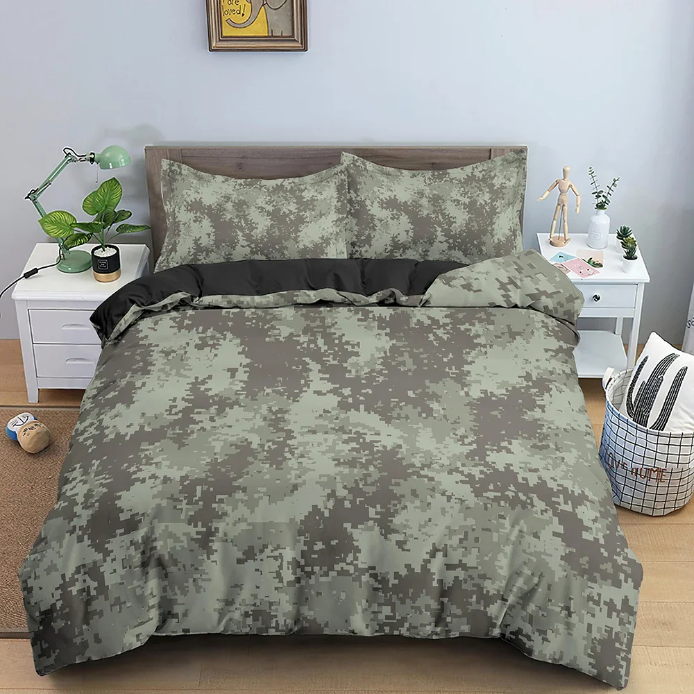 Camouflage King Queen Duvet Cover Classic Clothing Style Masking Camo Comforter Cover Army Green 2/3pcs Polyester Quilt Cover