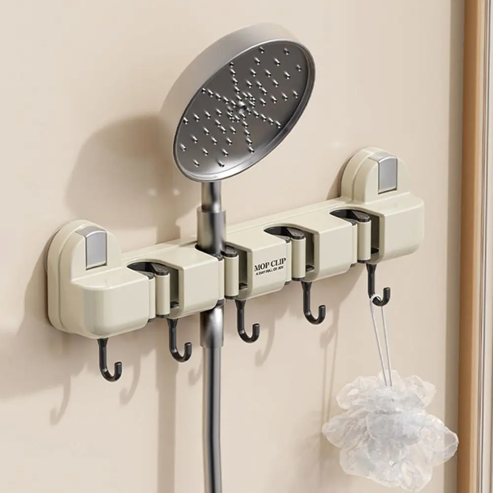 

Практичный пластиковый зажим для швабры на присоске без перфорации, 4-позиционный держатель для швабры, водонепроницаемый с крючком, зажим для швабры, стойка для кухни