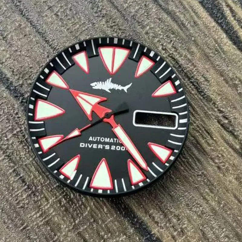 

Heimdallr Watch Parts 28.5mm Black Monster Watch Dial Green Luminous Red Hand Fit For NH35/36 Automatic Movement