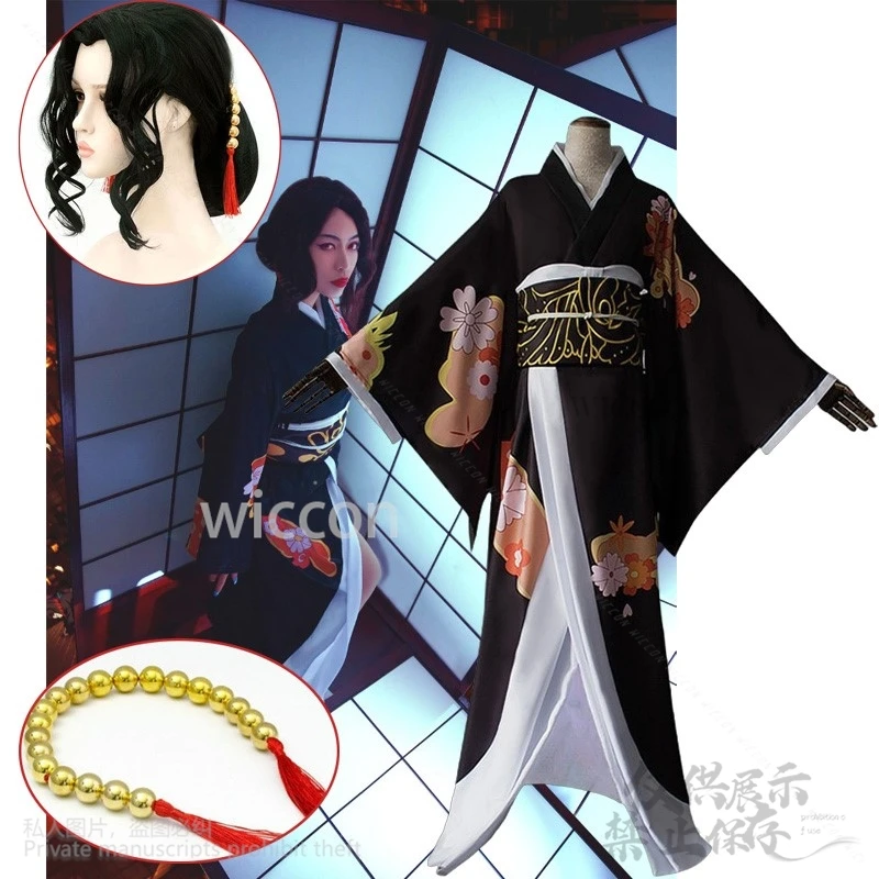 

Kibutsuji Cosplay Woman Muzan Costume Wig Anime Japanese Kimono Uniforms Clothes Dresses Demon Headwearuit Halloween Customized