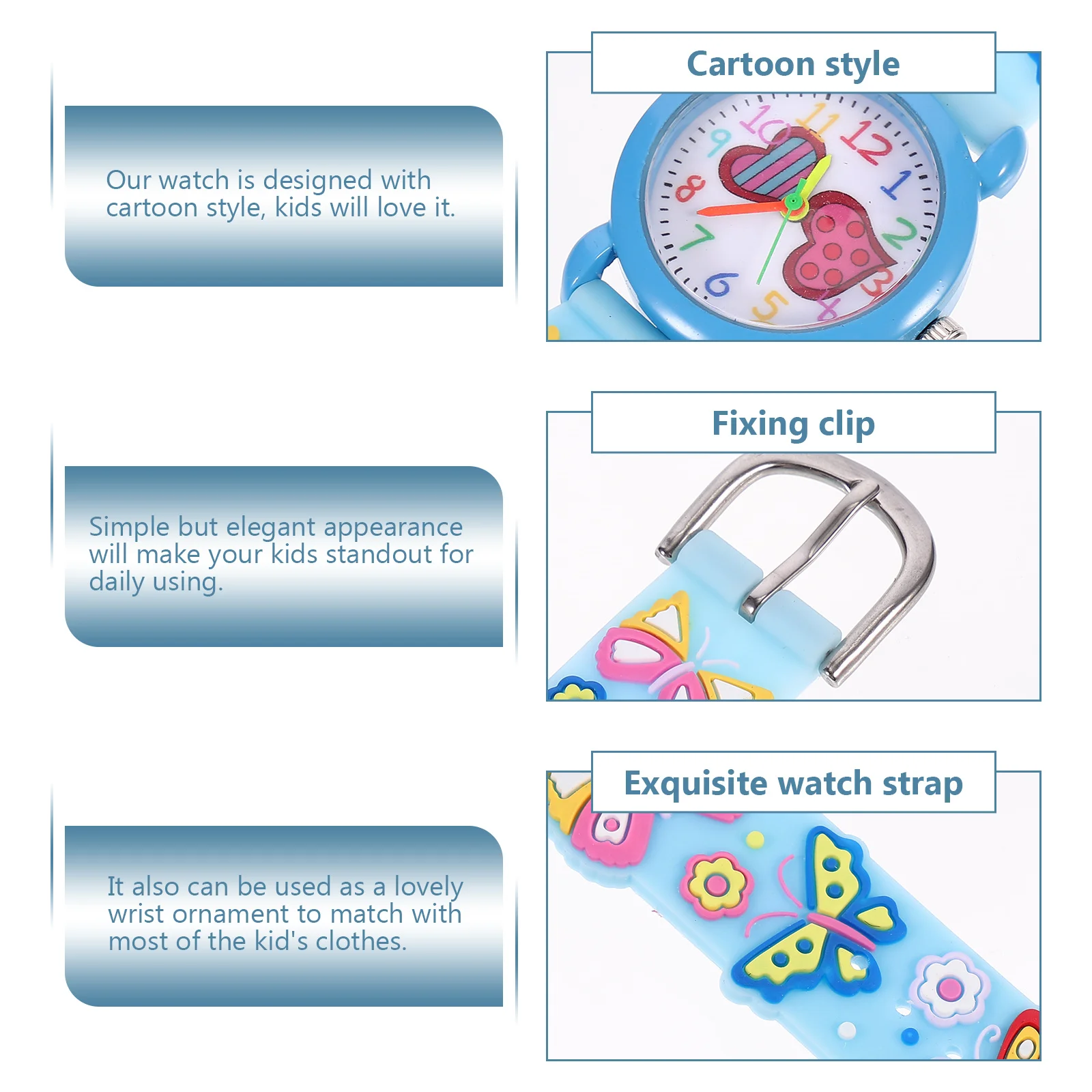 1 قطعة ساعة كرتونية ثلاثية الأبعاد خفيفة الوزن وحزام قابل للتعديل لساعة اليد للتعلم والوقت