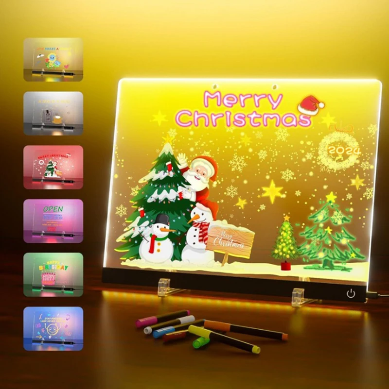 7-Color Touch Illuminated LED Acrylic Writing Board DIY Handwritten Children's Drawing Message Board with Small Night Light