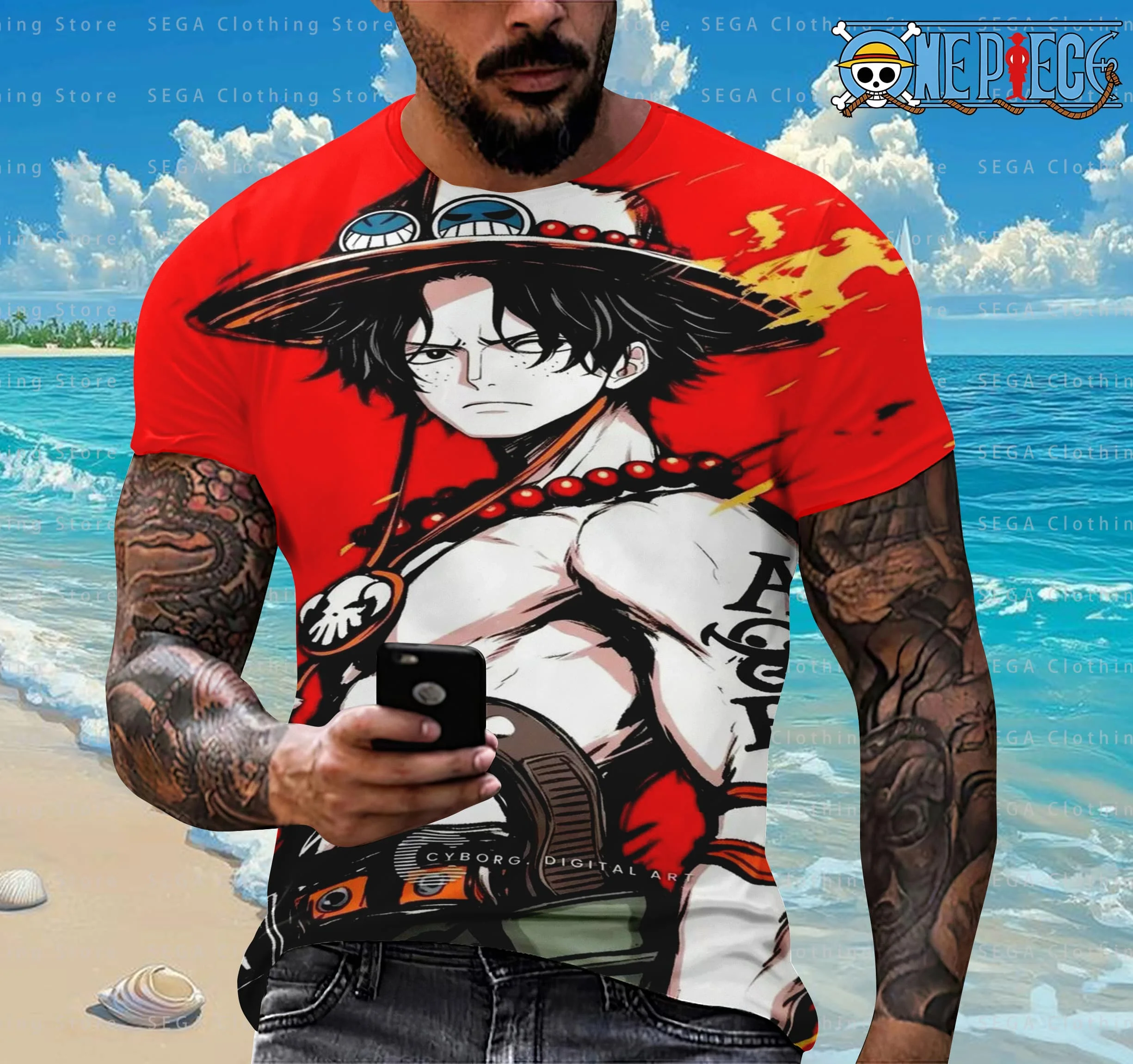 

Japanese Anime One Piece Men's Round Neck T-shirt Summer New 3D Digital Printing Children Street Fashion Leisure Cosplay Top