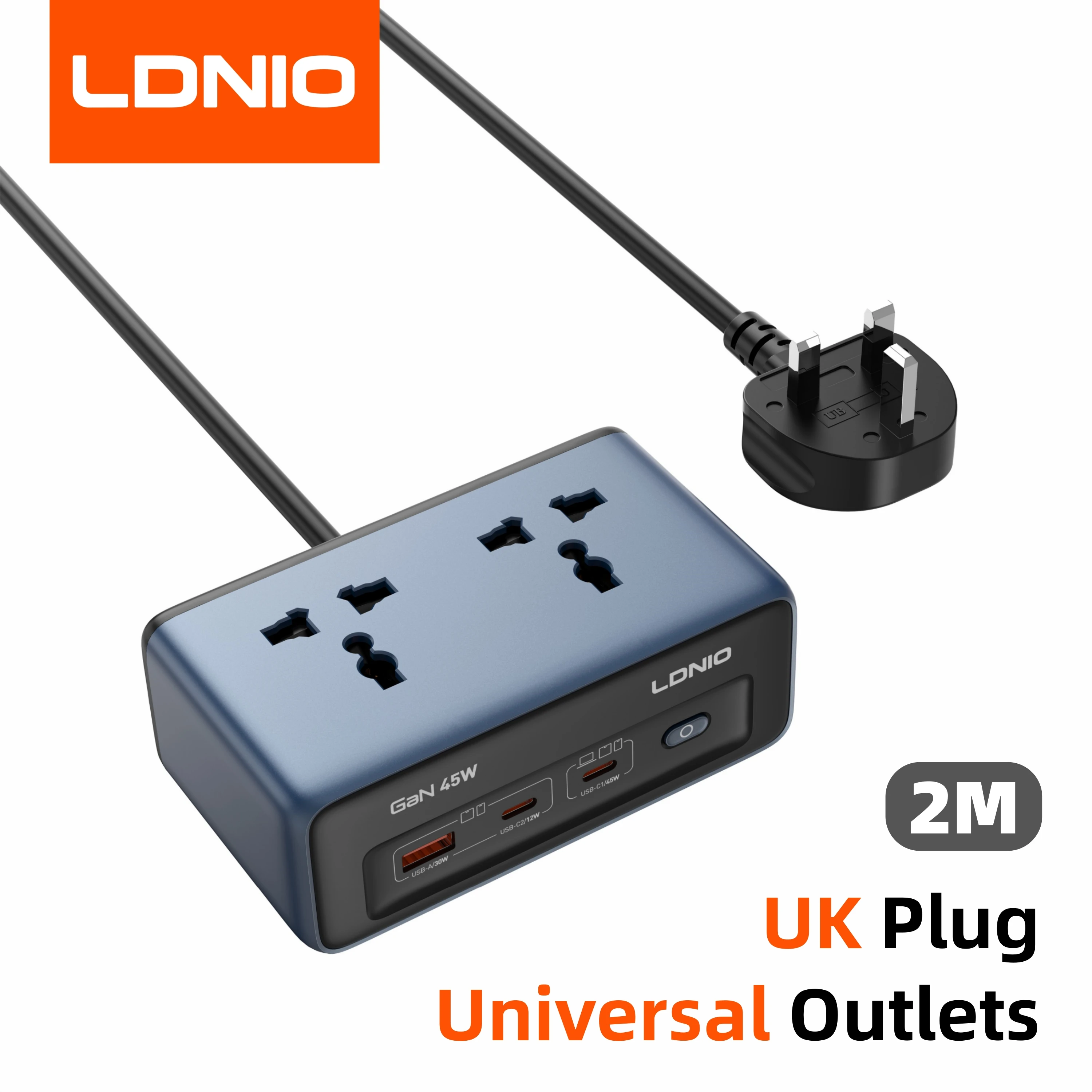 LDNIO Fast Charger Cube Power Strip with 2M Extension Cord