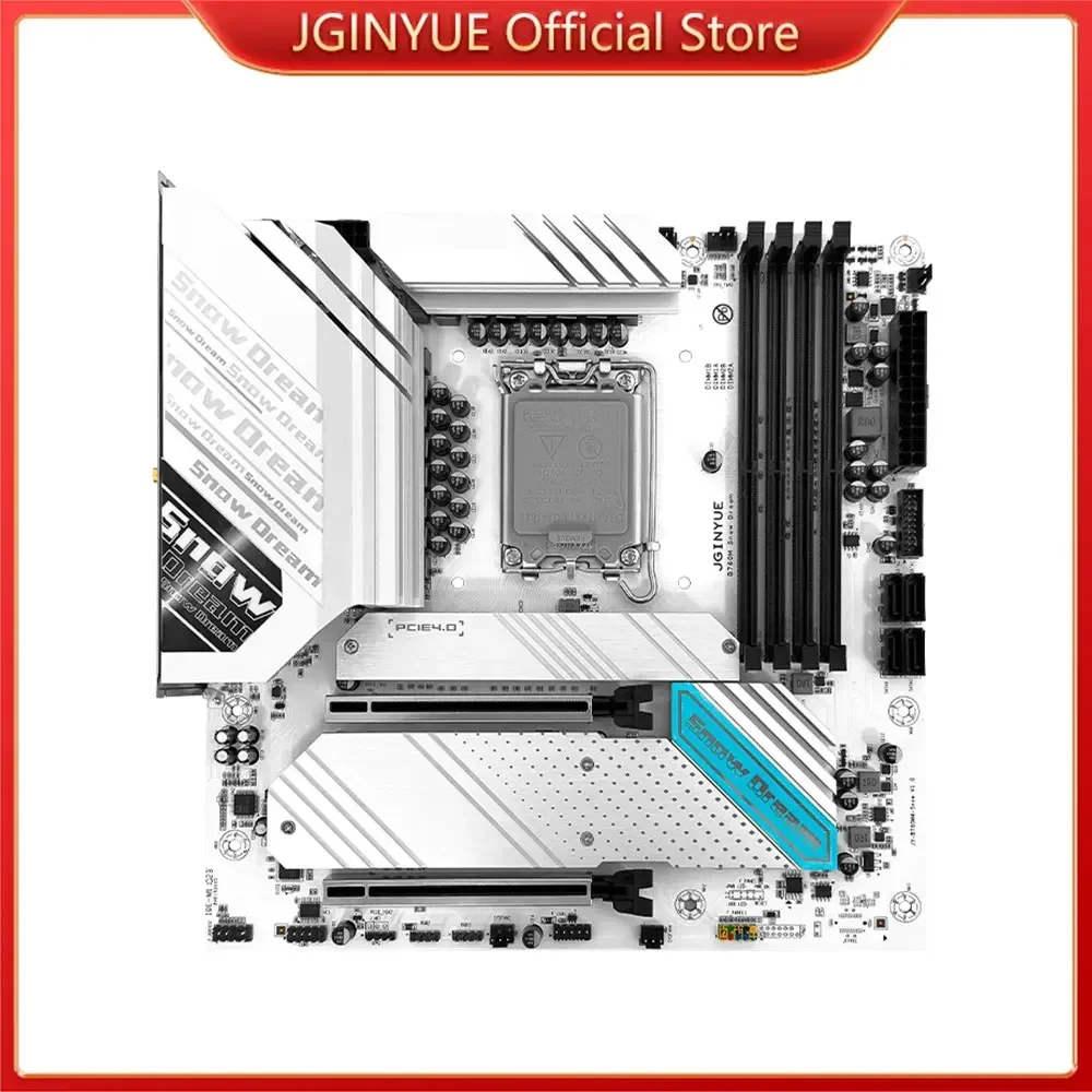 

Материнская плата JGINYUE B760M, LGA 1700, поддержка процессора Intel Core i3/i5/i7/i9, 12-й, 13-й, двухканальная память DDR4 B760M-Snow Dream