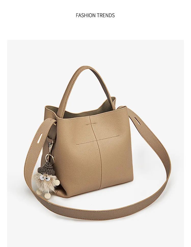 FOXER Einfache Echtleder-Handtasche Damen Schultertasche Tote Bucket Bag Große Kapazität Damen Umhängetasche Pusre Casual – Detail 14