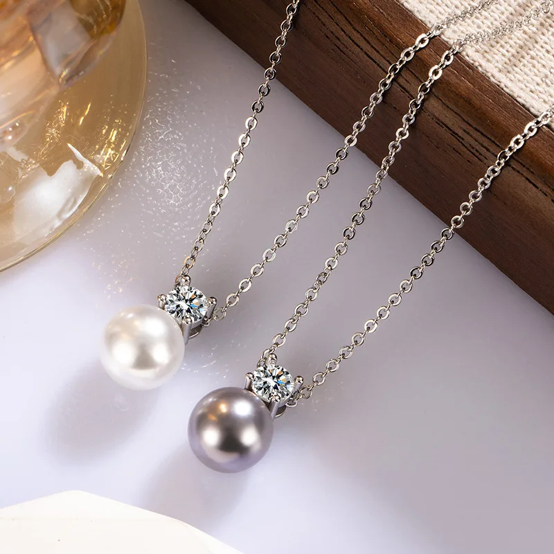 Natural Pearl Pendant Necklace with 0.5CT D Color Moissanite S925 Sterling Silver Adjustable Chain Fashion Wedding Necklace 2025