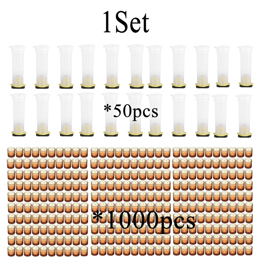 

50PCS Protective Cages 1000PCS Queen Rearing Cell Brown Cupkit Apiculture Plastic Anti Bite Beekeeping Bee Tools Kit Supplies