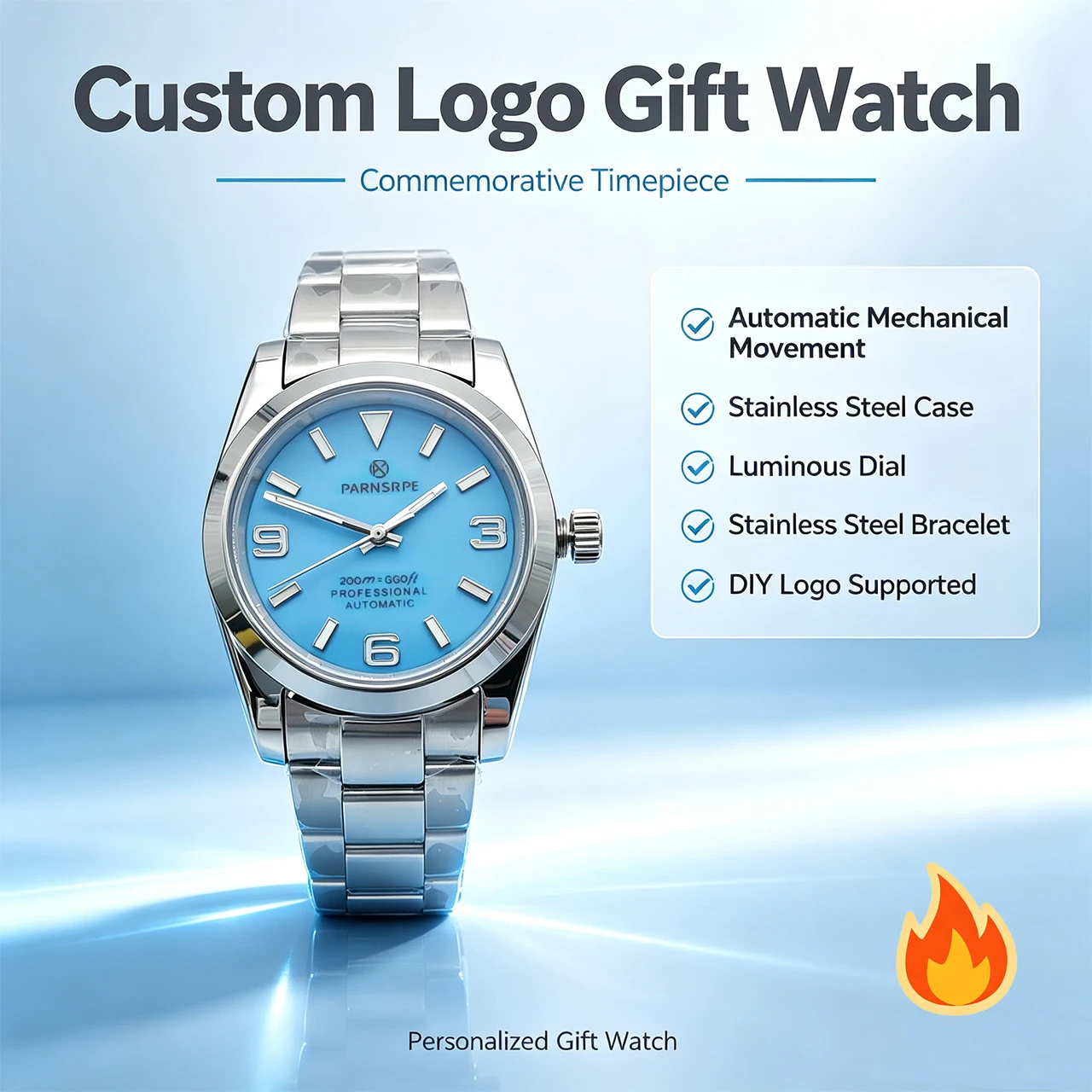 Parnsrpe NH35 Best Seller 36mm Men's Watch, Custom Logo Dial Sapphire Crystal Exhibition Back Waterproof, DIY Gift Watch
