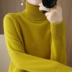 2023 Autumn Winter Solid Color Warm Turtleneck Casual Women Clothing Loose and Simplicity Fashion Knitting Pullovers Top Tee