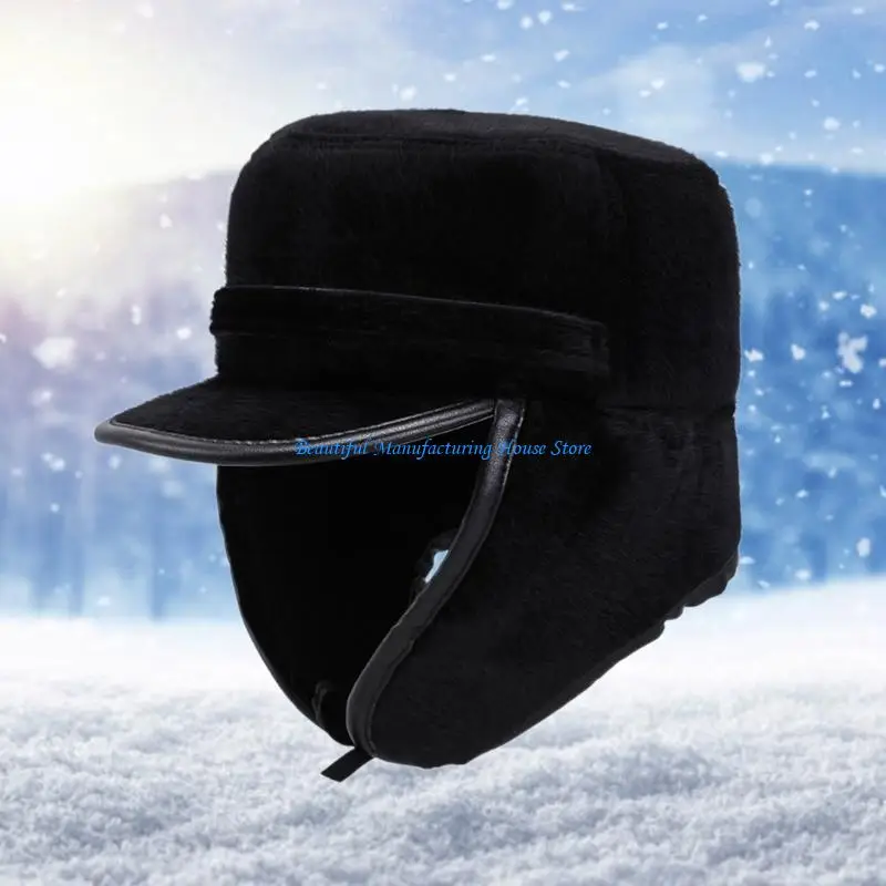 E56A Unisex Thermal Windproof Ski Hat with Ear Flaps for Winter Cycling and Skiing Senior Adult Winter Thickened Warm Hat