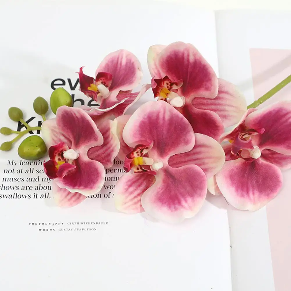 Real Touch Fake Orchids Flowers Faux Silk Artificial Phalaenopsis Flower with 5 Heads Blooms for Home Indoor Decor Office Tablet