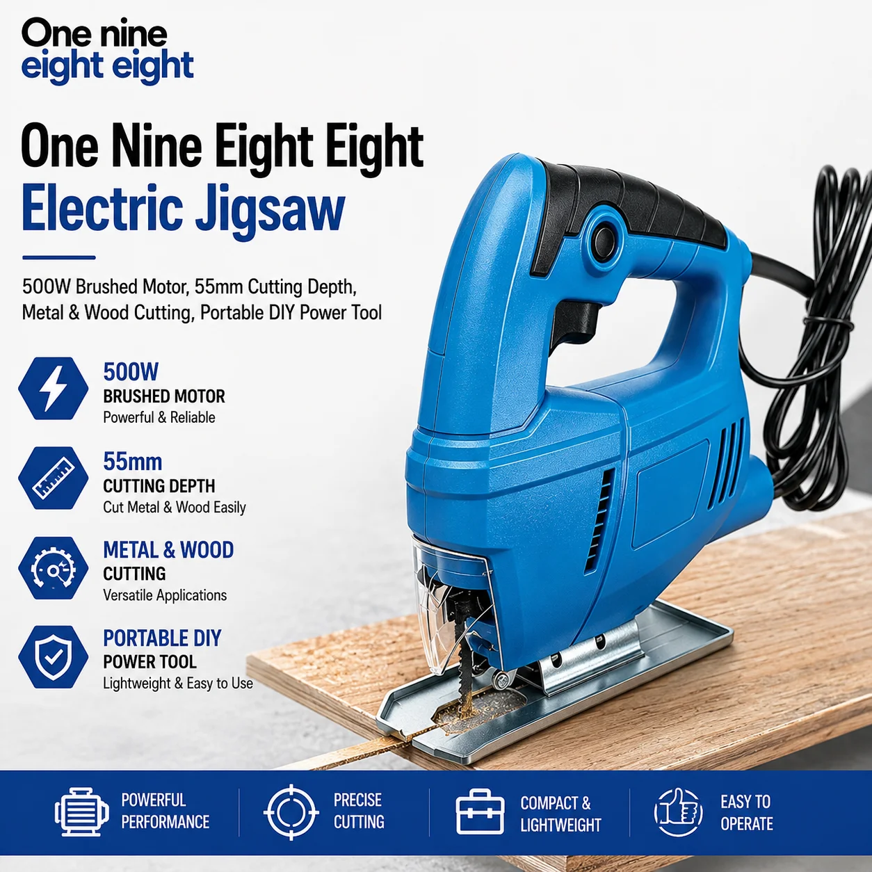 500W Electric Jigsaw 3000RPM 55mm Cutting Depth Corded Jig Saw Wood Metal Cutting Machine Portable Power Tool for Woodworking DI