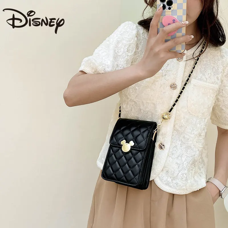 

MINISO Disney Mickey Bag Girl 2023 Summer Fashion Mobile Phone Bag Retro Texture Luxury Brand Messenger Bag Shoulder Bag