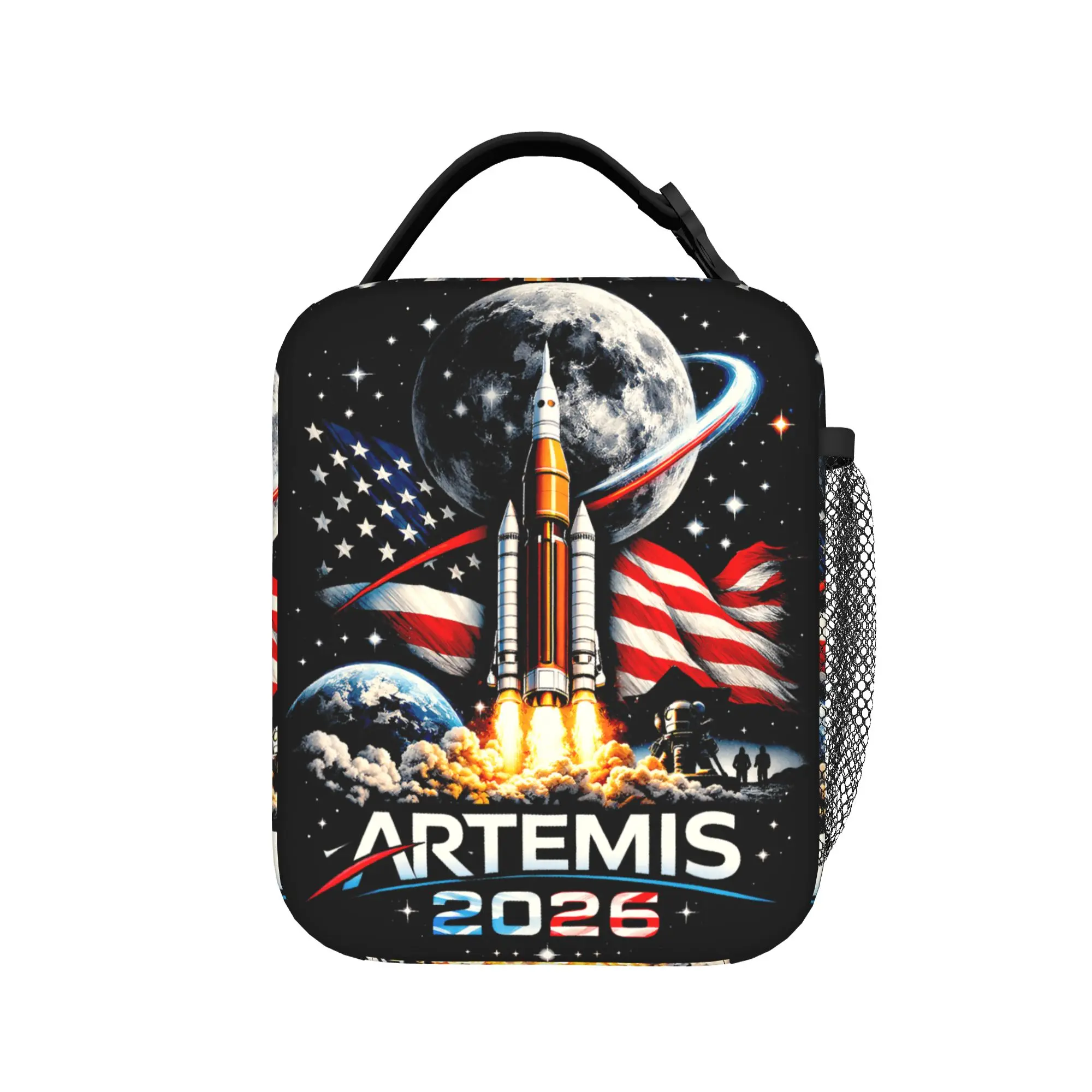 Artemis 2026 American Rocket Launch to The Moon Landing Lunch Bag Outdoor Thermal Tote Handbags For Women Designer Cooler Bag