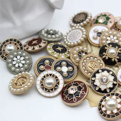 6PCS Retro Hollow Flower Rhinestone Buttons Sparkling Crystal Blazer Clothes DIY Sewing Pearl Button