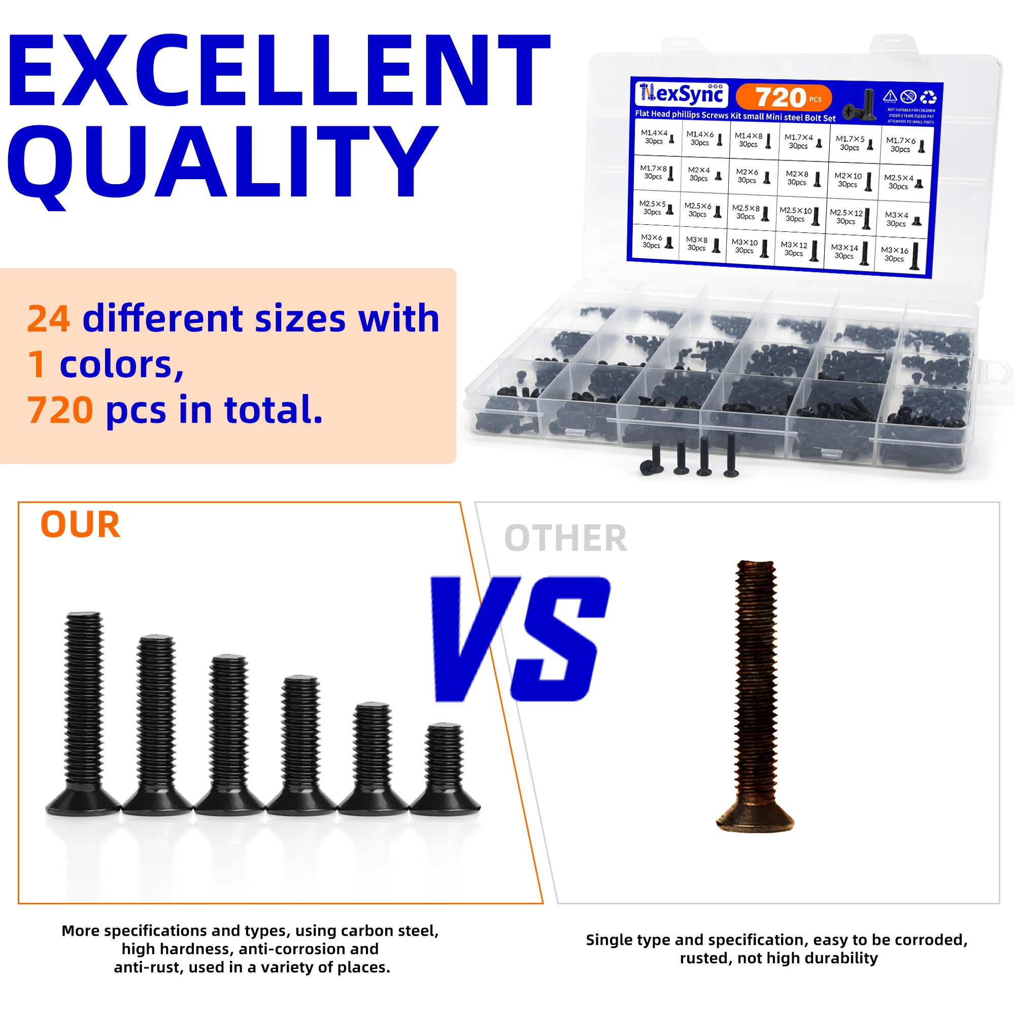 720-teiliges Sortiment an kleinen Computerschrauben, schwarze winzige Brillenschrauben, PC- und Laptop-SSD-Festplatte, CPU-Kühlerschraube
