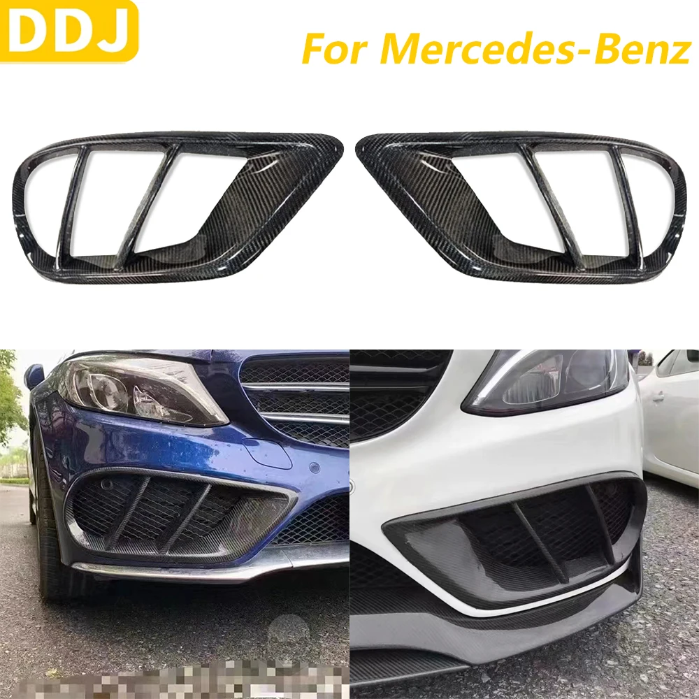 

Для Mercedes-Benz C-Class W205 C43 C63 AMG C200 C300 2015-2018 Передний бампер из настоящего углеродного волокна Противотуманные фары Вентиляционное отверстие Автомобильные аксессуары