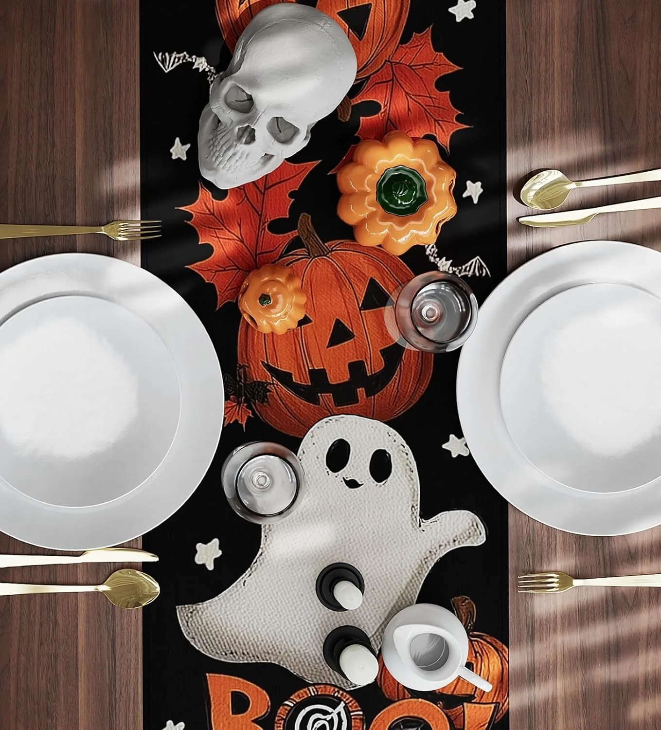 Pumpkin Ghost Pattern Halloween Table Decoration Tablecloth Holiday Restaurant Decoration Warm Farmhouse Table Decoration Christ