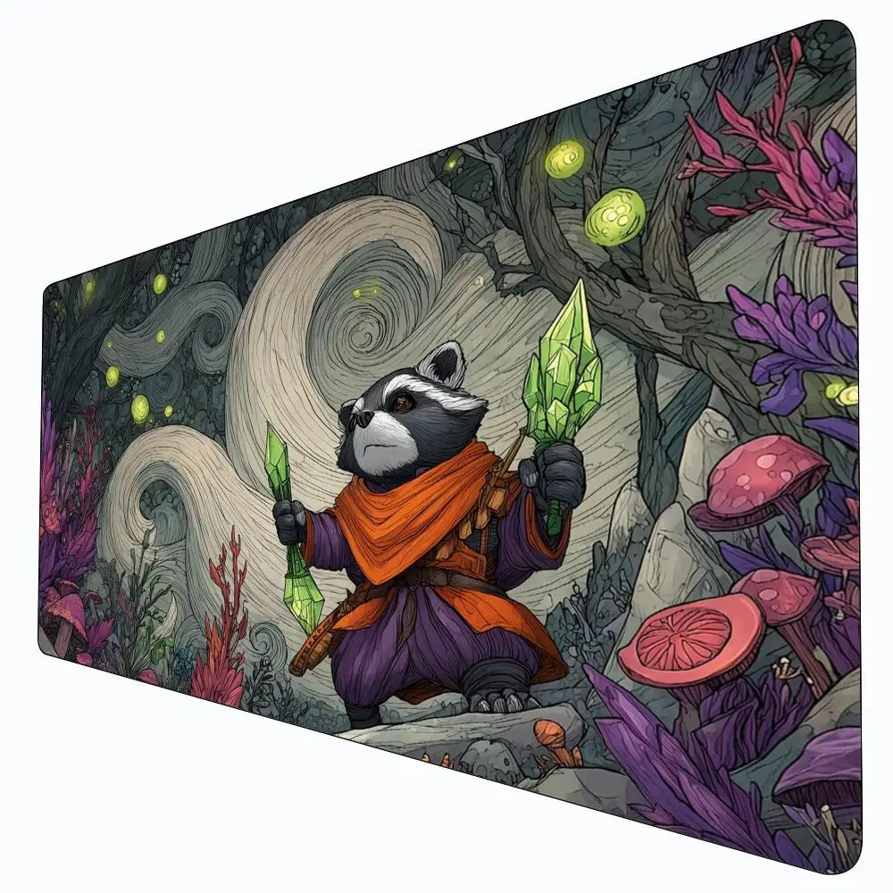 Tapete de juego Fantasy Crystal Raccoon Warrior MTG, tapete de batalla para cartas mágicas, antideslizante, duradero, 35X60CM, tapete de juego Commander, tapete mágico mtg