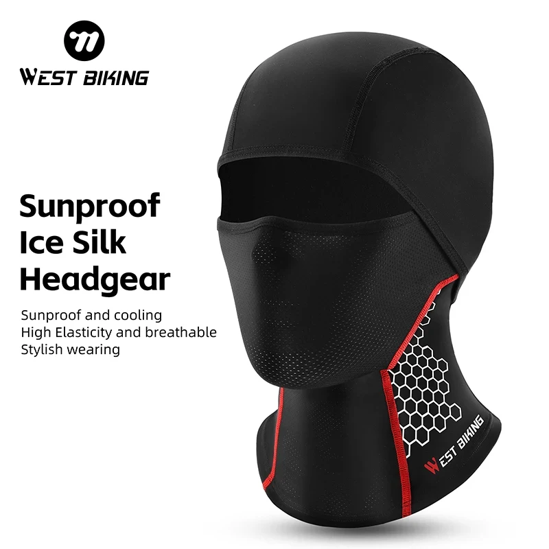 WEST BIKING Summer Balaclava Motorcycle Mask Ice Silk Breathable E-bike Cycling Hood Full Face Sun Protection Headgear Cap