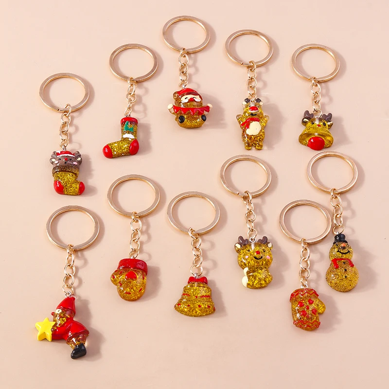 Niedlicher Weihnachts-Schlüsselanhänger mit Weihnachtsmann-, Schneemann- und Rentier-Charms, Schlüsselringe, Festgeschenke für Frauen und Männer, Autoschlüssel, Handtaschen-Schlüsselanhänger, Geschenke – Detail 1