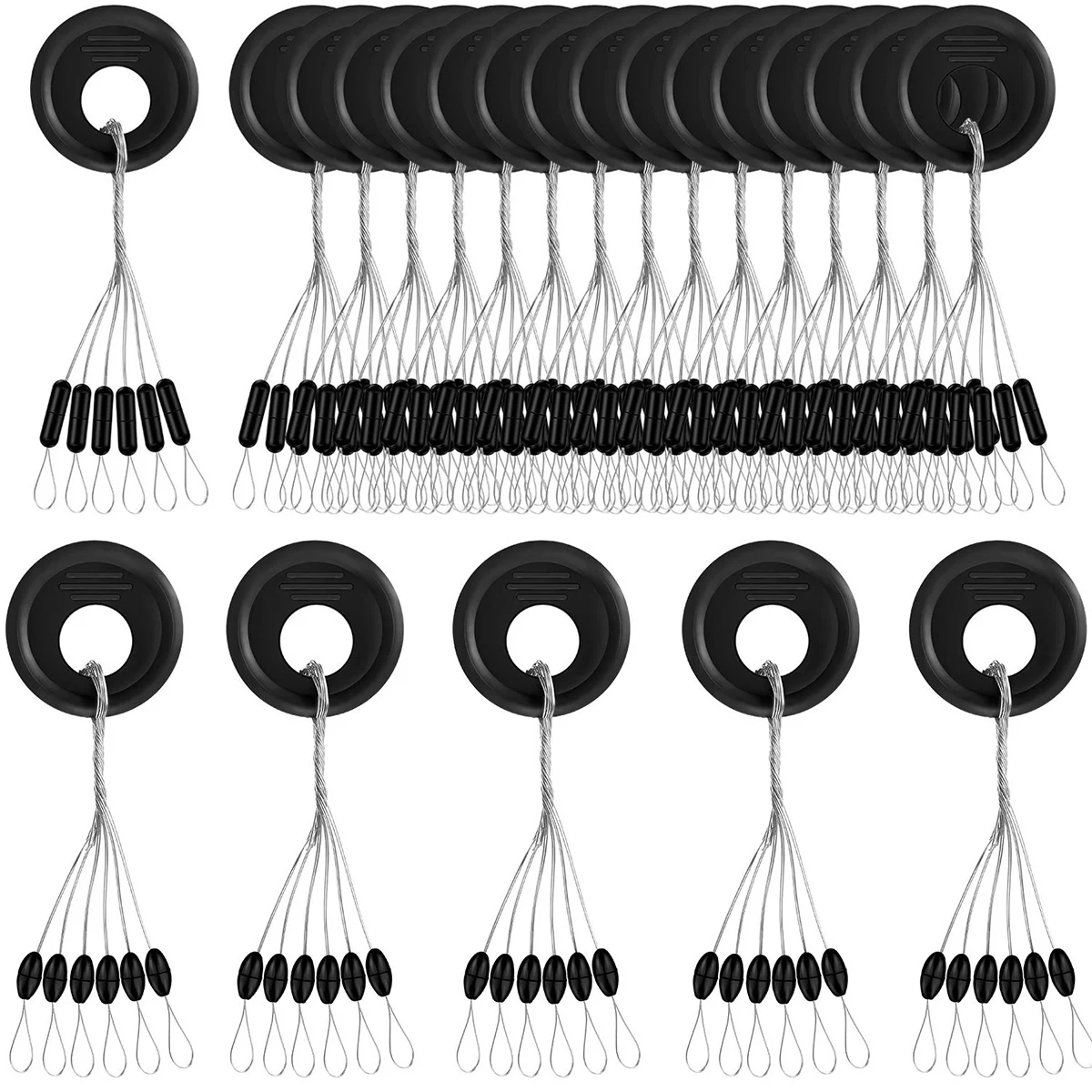 Tapón de goma para corcho de pesca, topes de flotador 6 en 1, cilindro ovalado negro, tope de flotador L M S disponible
