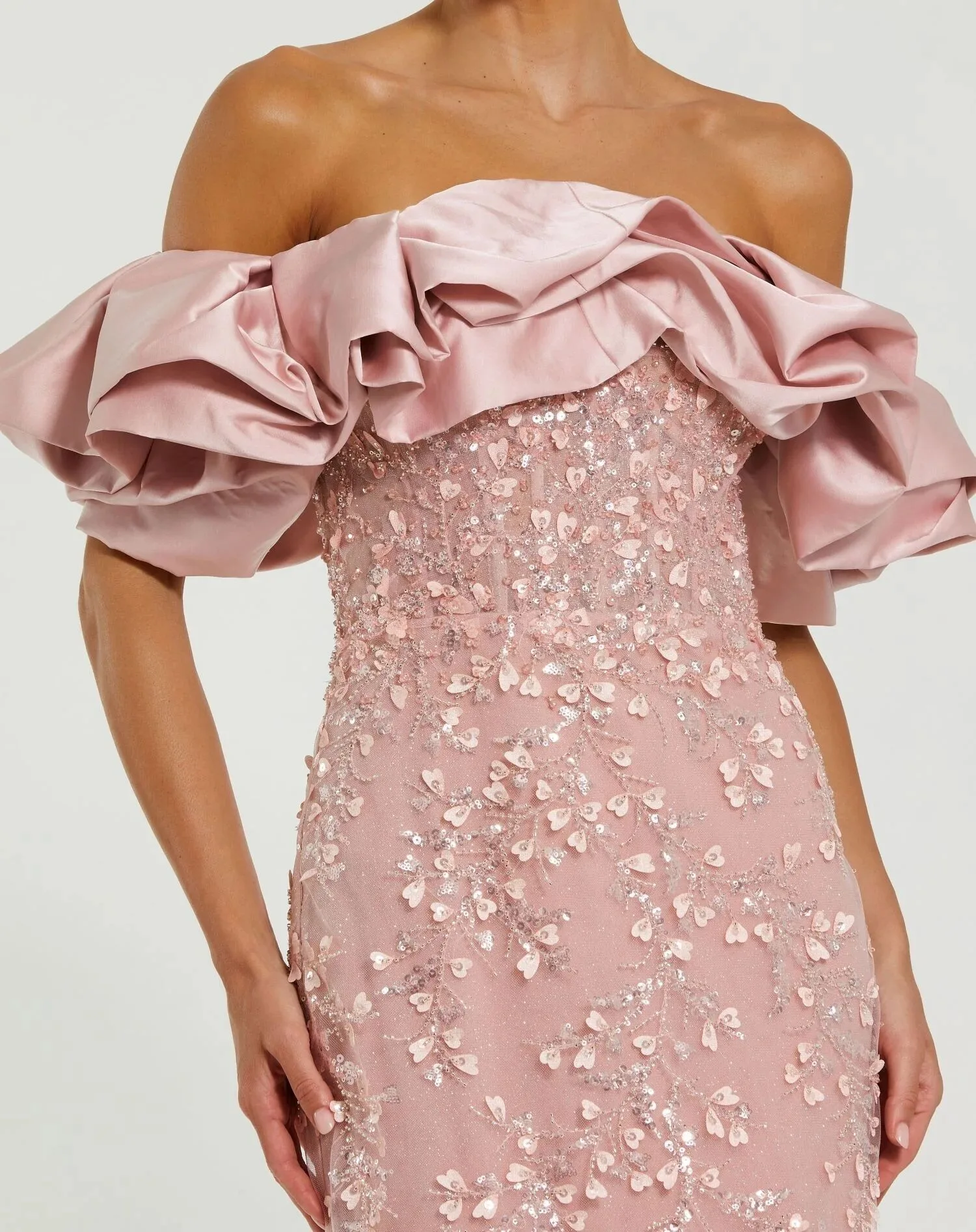 Bella personalizzato rosa paillettes sirena al largo della spalla robes de soirée abiti da festa senza schienale abito da ballo senza spalline lungo fino al pavimento