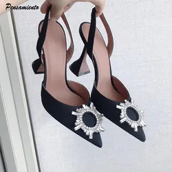 2023 marka kobiety pompy luksusowy kryształ Slingback wysokie obcasy letnie buty panny młodej wygodne buty na obcasie na obcasie
