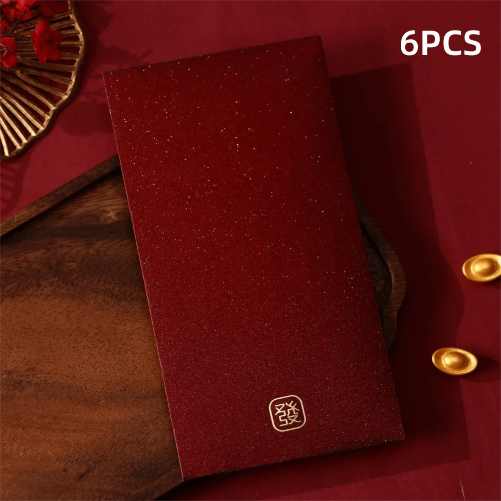 6Pcs New New Year Red Envelopes Chinese Style 9*17cm Red Packets Spring Festival Blessing 2026 Luck Money Bag