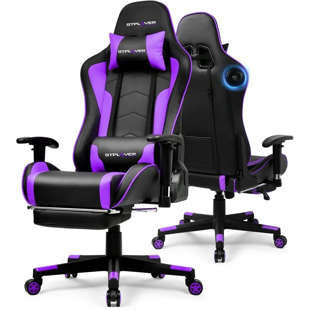 Bluetooth Gaming Chair with Adjustable Backrest, Height & 3D Armrests, Video Game Chair with Footrest Speakers