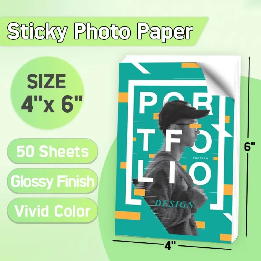 Glossy Sticker Paper for Inkjet Printer, 4 x 6 Inch sheets 135Gsm 6.5Mil Printable Self Adhesive Photo Paper Priner Sticker Pap