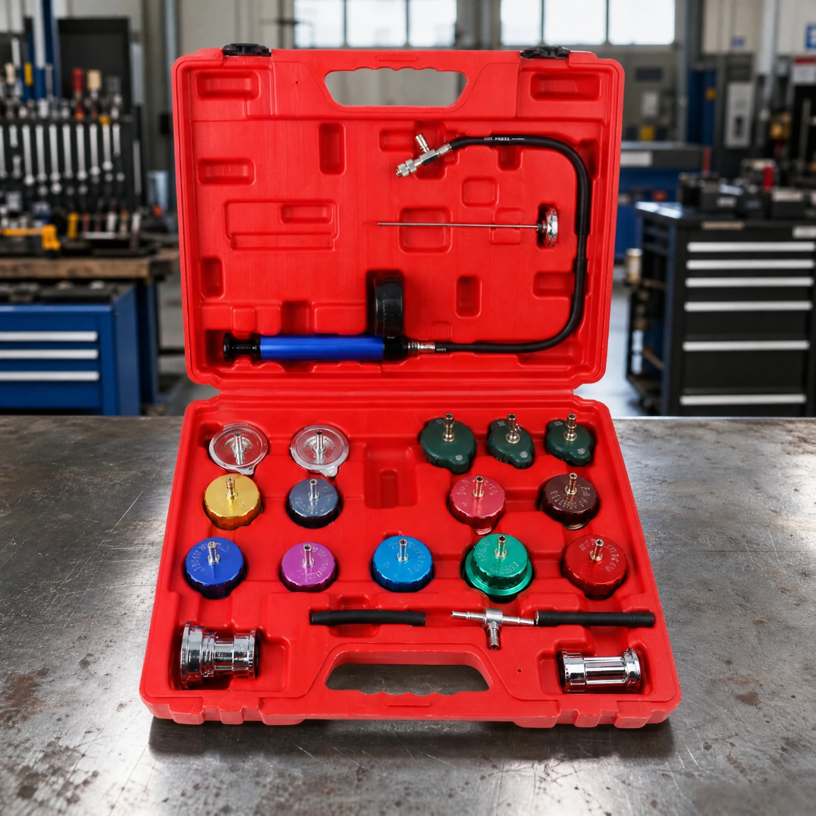 Cooling System Leak Testing Tool Kit Portable Automotive Cooling System Test Kit with Hand Pump Comprehensive Versatile