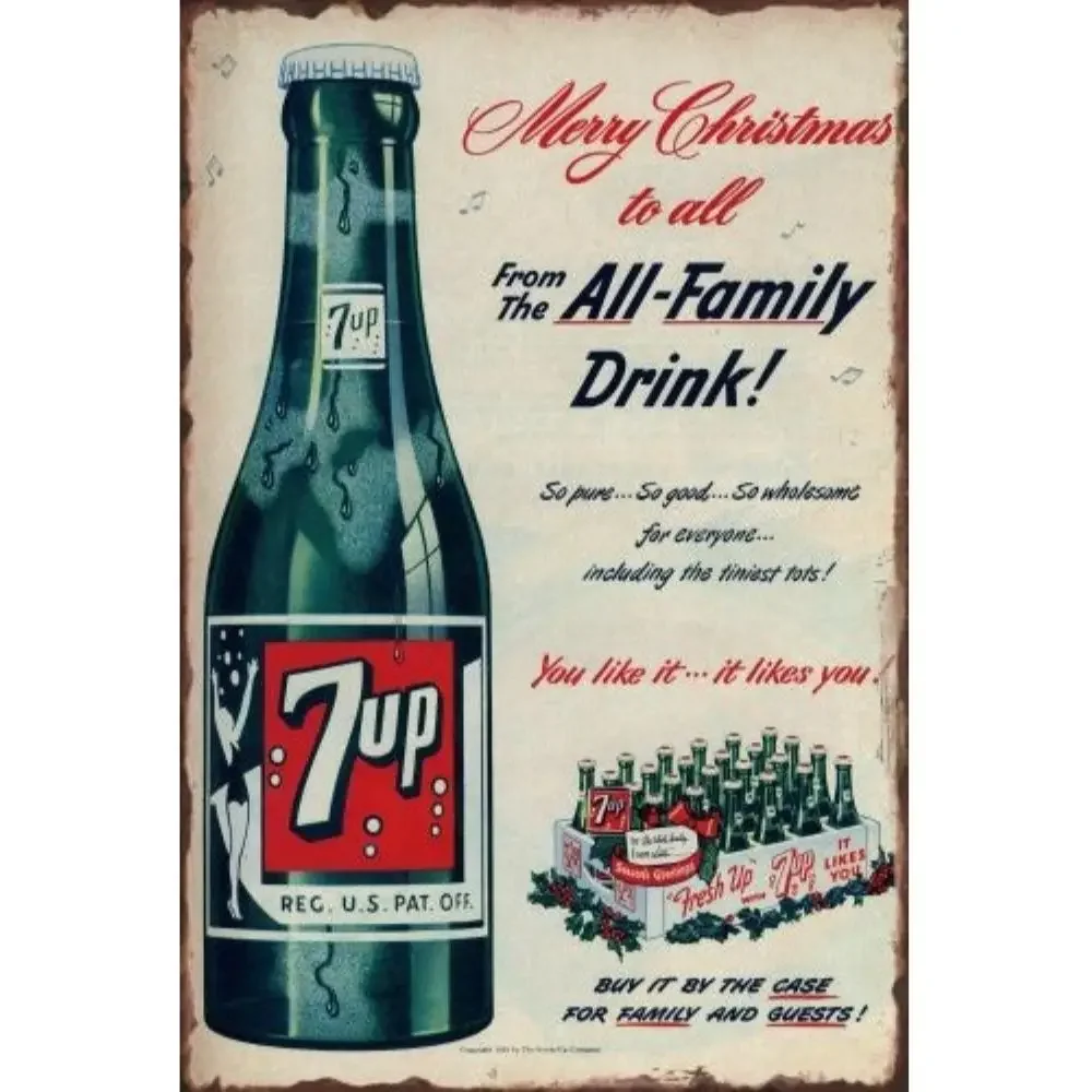 INEED Drinks Vintage Metal Tin Signs 7 Up Soda Cola Retro Art Posters for Kitchen Bar Pub Club Man Cave Home Wall Decor