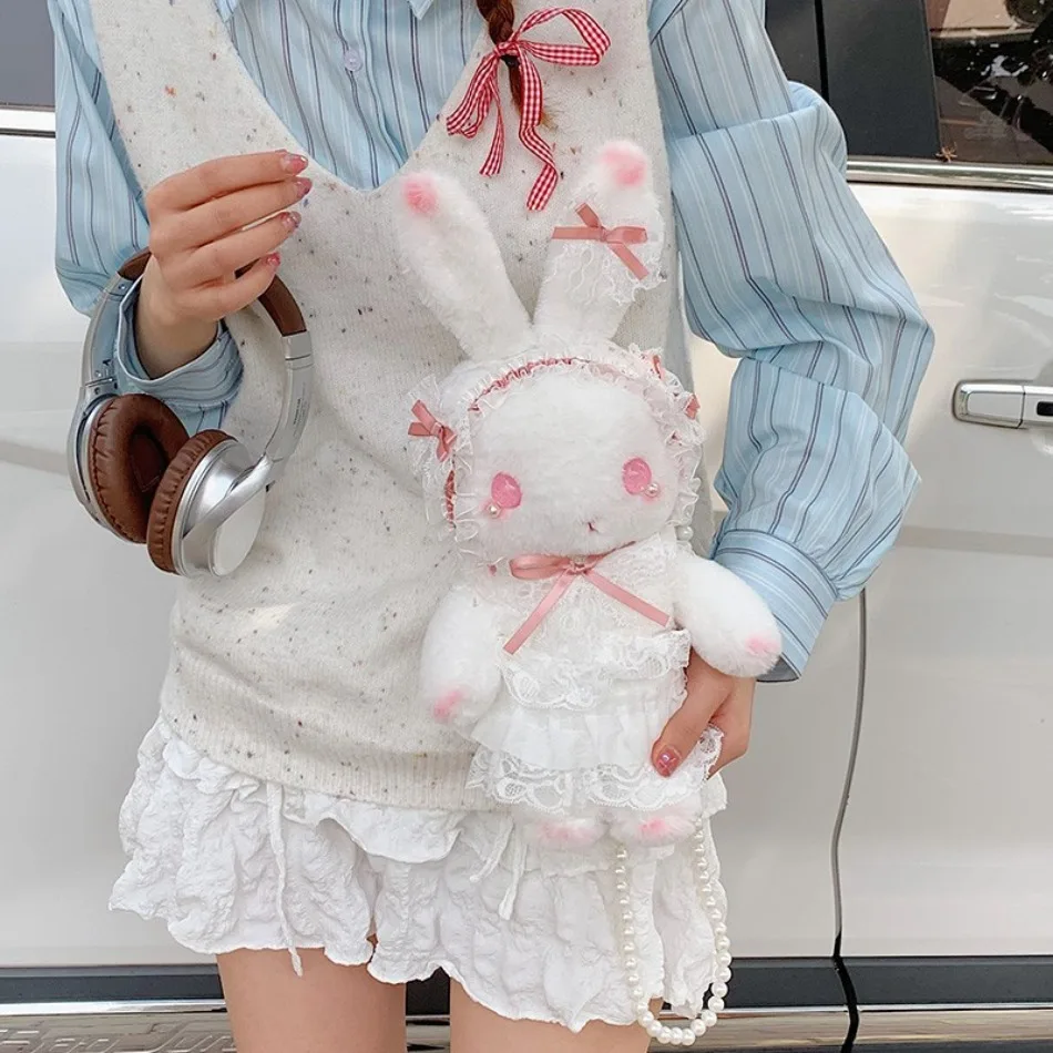 

Japanese Rabbit Shoulders Bag Ins Two-dimensional Cartoon Lolita Bunny Doll Plush Oblique Span Bag Pearl Chain Shoulder Bag Cute