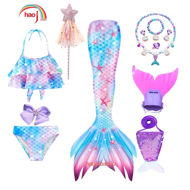 

Костюм с хвостом русалки для девочек, костюм русалки, юбка в виде морской звезды с 3D принтом, пляжное бикини в стиле фэнтези для подарка на день рождения