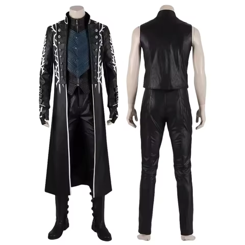 Hot Game DMC5 Cosplay Vergil Costume Nelo Complete Outfit with Boots Halloween Carnival Men Suit Jacket Vest Custom Made