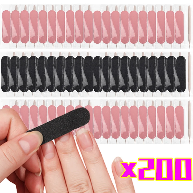 200Sets Disposable Nail Clean Care Kit Sanding Buffer Buffing Mini Sponge Nail File Wooden Sticks Portable Manicure Rubbing Tool