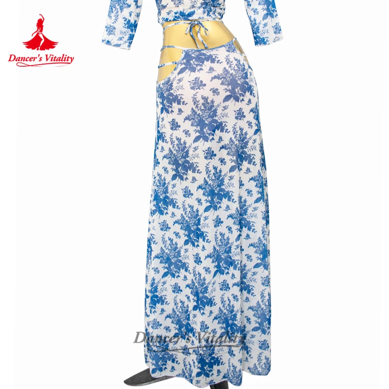 تنورة أداء الرقص الشرقي الجديدة للنساء، تنورة طويلة شبكية مطبوعة لكبار السن، ملابس ممارسة الرقص الشرقي للبالغين