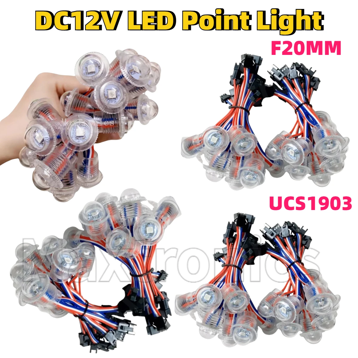 

20PCS 20MM Diameter LED Point Light DC12V Transparent Full Color UCS1903 LED Pixel IP68 Waterproof For Billboard Outdoors Decor