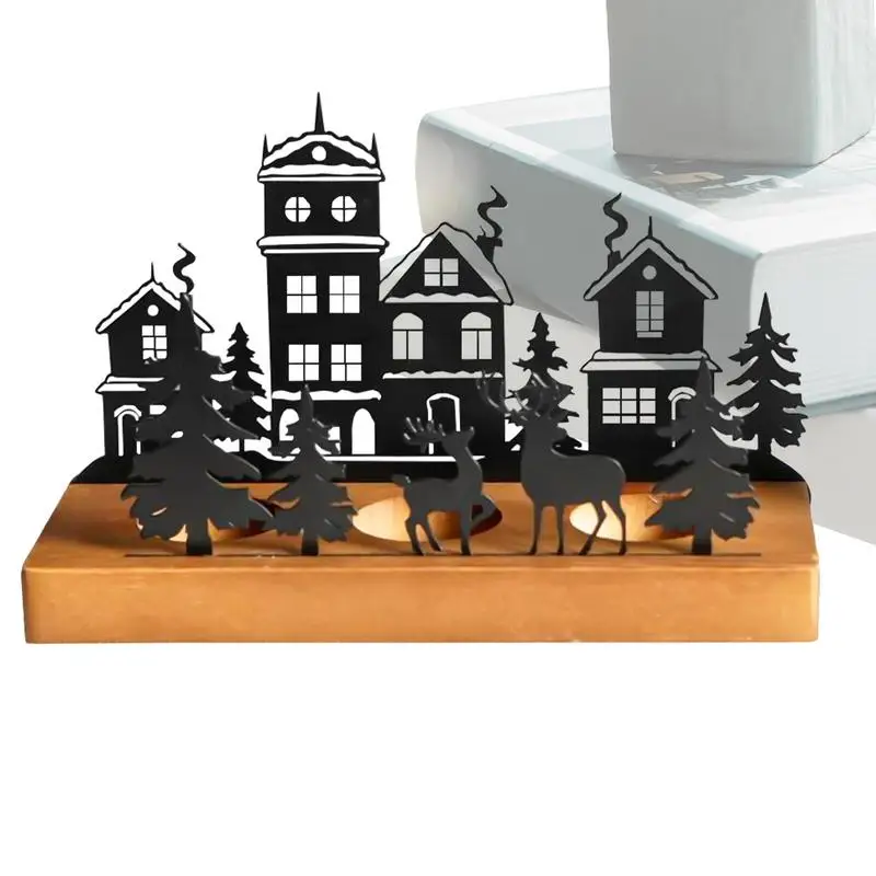 Reindeer Tealight Candle Holder Rustic Aesthetic Christmas Candlestick Table Decor Iron Cabin Lodge Decor For Table Centerpieces