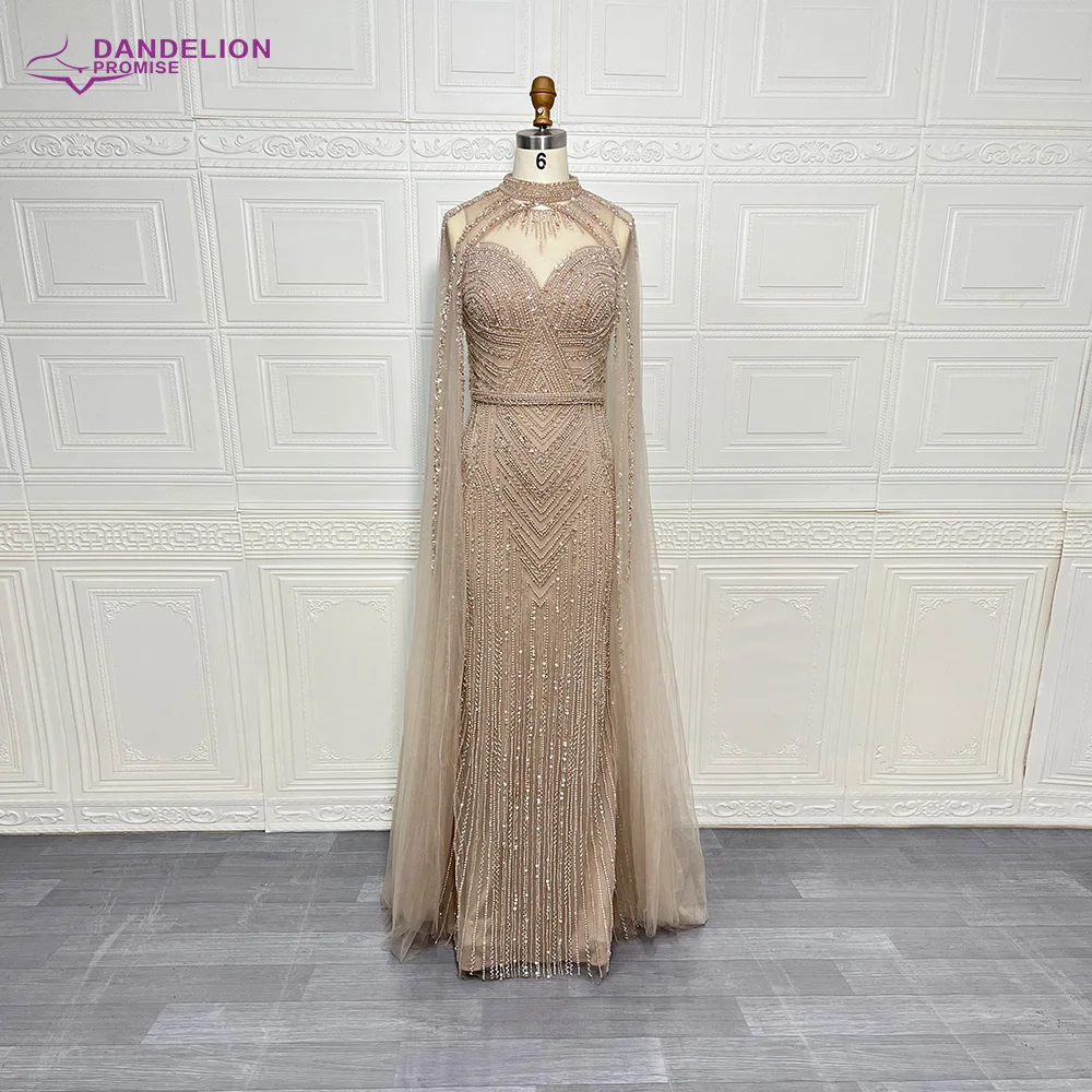 Luxury Mermaid Beaded Evening Dress 2024 with Cape Sleeves High Neck  Arabic Women Wedding Party Gowns